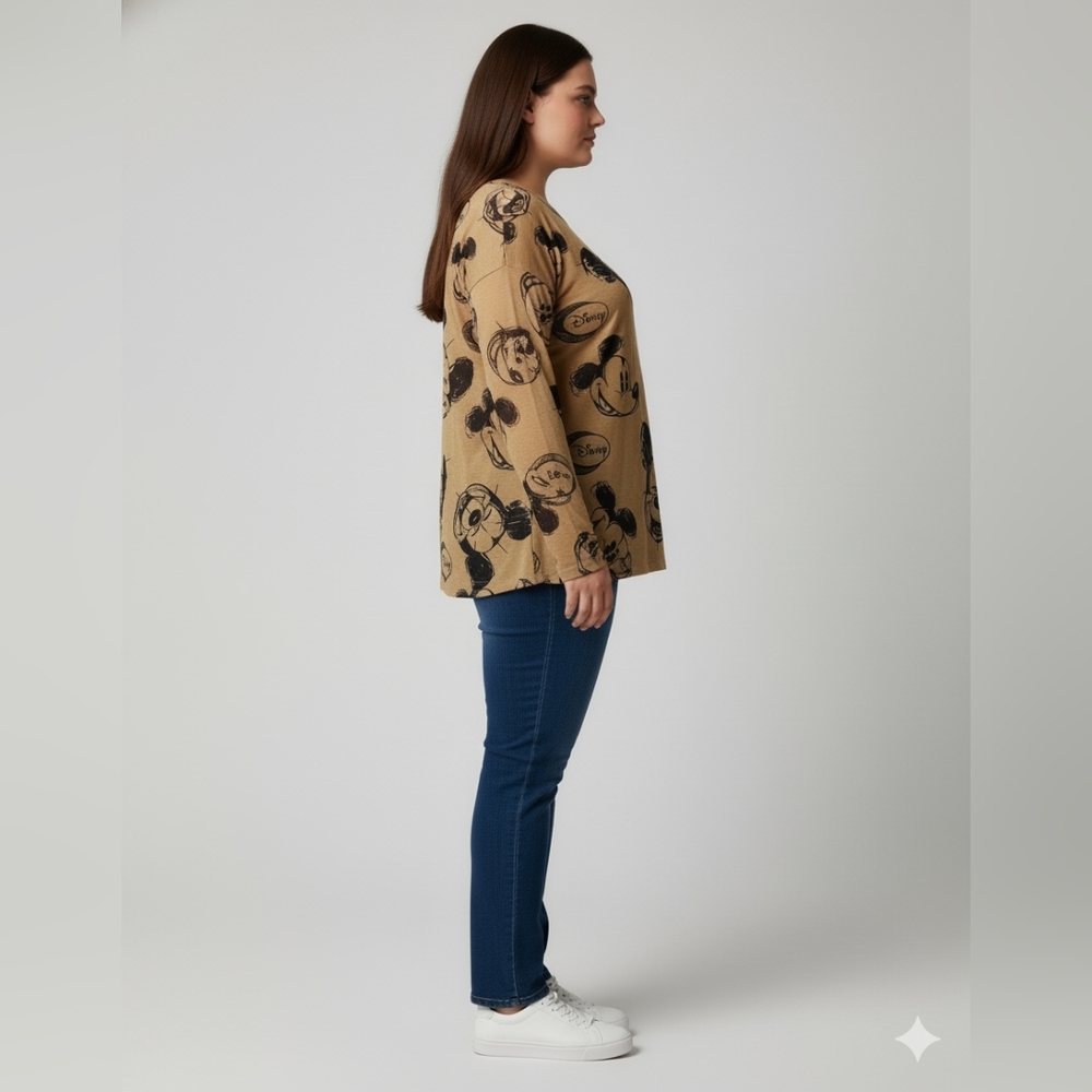 Feierhong Women's Tan Mickey Mouse Long Sleeve Graphic T-Shirt Size Large - Picture 6 of 10
